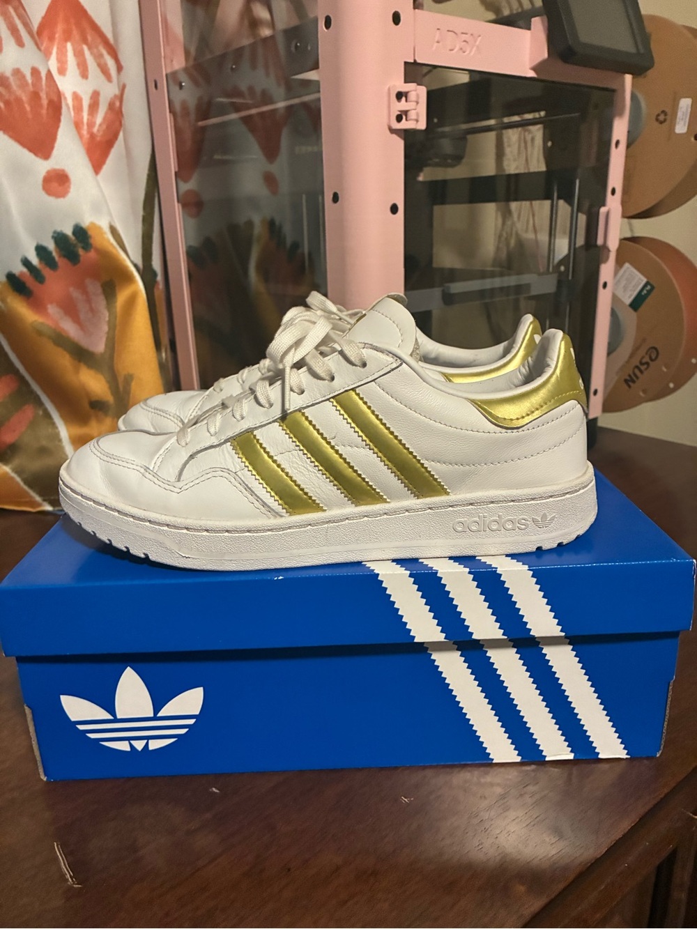 adidas Women's White Sneakers with Gold Stripes